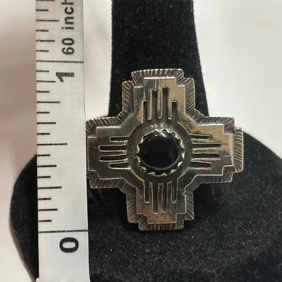 925 Sterling Silver Sun Ring with Black Onyx Stone - Picture 3 of 5